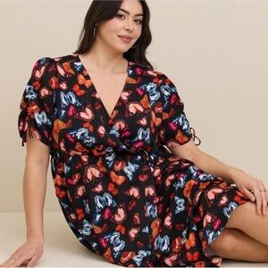 Torrid brushed charmeuse butterfly print midi dress